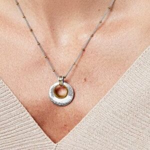 Brighton Ferrara Entrata Petite Pendant Necklace Hammered Two Tone JM5552 NWT